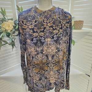 Free People Black and Gold Long Sleeve Top LG - 1371